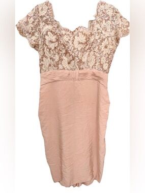 Emma Domb Vintage Lace Sequin Dress 50s Scalloped Beaded Wiggle Cocktail Draped